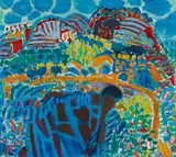 Eduard Bäumer, Blaues Kalabrien / Schlucht und Berge, 1965, oil on canvas; framed