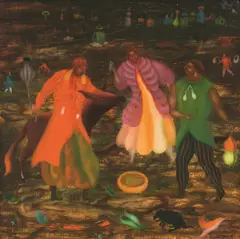 Arik Brauer, Eselkäufer, 1968, oil on plywood with acrylic primer; framed