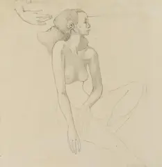 Leherb, Black Woman (sketch for faience "Australien"), 1980-1992, graphite on paper; unframed (in passepartout)