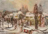 Ernst Huber, Winter landscape, 1926, oil on wooden panel; framed