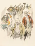 Alfred Gerstenbrand, Beim Heurigen, mixed media on paper; framed