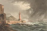 Josef Rebell, The Mole of Naples with Mount Vesuvius in Stormy Weather, 1827, watercolour on paper; framed