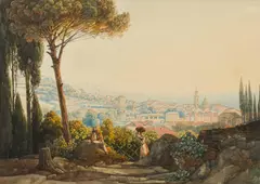 Thomas Ender, Italian Harbour Town, c. 1822, watercolour on paper; framed