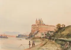 Rudolf von Alt, Melk Abbey on the Danube, watercolour on paper; framed