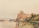 Rudolf von Alt, Melk Abbey on the Danube, watercolour on paper; framed