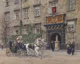 Ernst Graner, Emperor Franz Joseph I in a Carriage in front of the Schweizertor of the Vienna Hofburg Palace