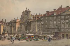 Ernst Graner, Flower Market Am Hof in Vienna, 1912, watercolour on paper; framed