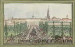 Balthasar Wigand, The First Outing of Emperor Franz I after His Recovery in October 1833, 1833, gouache on paper; framed