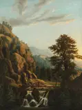 View from Helenental by Baden on the Weilburg by Johann Nepomuk Schödlberger, oil on canvas; framed, sold Dec 2025
