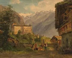 Joseph Höger, Kaprun Castle with the Kitzsteinhorn in the Background, 1876, oil on paper on canvas; framed