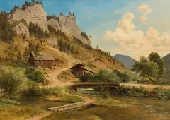Ludwig Halauska, Ramsau Landscape, 1878, oil on canvas; framed