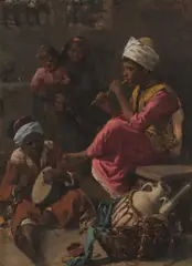 Alphons Leopold Mielich, Arab Children Playing Music, c. 1895, oil on panel; framed