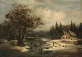 Richard Zimmermann, Winter Landscape with Skaters, oil on canvas; framed