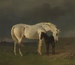 Emil Volkers, Mare with Foal in the Pasture, 1864, oil on canvas; framed