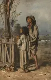 Two Children in Front of a Crucifix by August Xaver Karl Ritter v. Pettenkofen, oil on panel; unframed, sold Dec 2025