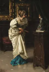 Tito Conti, Lady with a Sculpture, 1872, oil on panel; framed