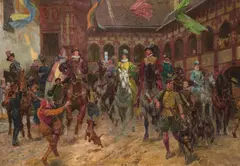 Ludwig Koch, Setting out for the Hunt in the Courtyard of Schallaburg Castle in Lower Austria, 1923, oil on canvas; unframed