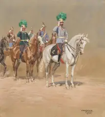 Alexander Pock, Archduke Eugen (1863–1954) and His Staff of Officers, 1934, mixed media on paper; framed