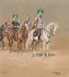 Alexander Pock, Archduke Eugen (1863–1954) and His Staff of Officers, 1934, mixed media on paper; framed