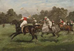 Alexander Pock, Polo Game, oil on cardboard; framed