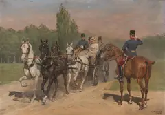 Alexander Pock, Carriage with a Four-in-Hand, oil on cardboard; framed
