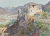 Edward Theodore Compton, Haselburg by Bozen in South Tyrol, watercolour on paper; framed