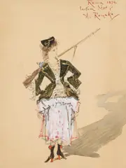 Anton Romako, Costume Design for the Ballet "Catherine, the Bandit's Daughter" by Jules-Joseph Perrot, 1872, mixed media on paper; framed