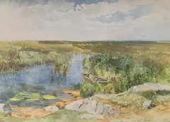 Marie Egner, Lake View near Monfalcone, 1901, watercolour on paper; framed