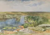 Marie Egner, Lake View near Monfalcone, 1901, watercolour on paper; framed