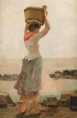 Olga Wisinger-Florian, A Laundress on the Beach at Abbazia, oil on panel; framed
