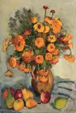 Rudolf Hanych, Floral Still Life with Fruits, oil on canvas; framed