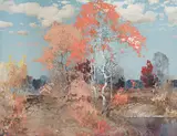 Stepan Fedorovic Kolesnikoff, Autumn, gouache on cardboard; framed