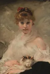 Charles Joshua Chaplin, Girl with a Cat, oil on canvas; framed