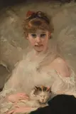 Charles Joshua Chaplin, Girl with a Cat, oil on canvas; framed