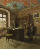 Josef Kinzel, Pharmacy in Weißenkirchen in the Wachau Region, oil on canvas; framed