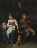 Friedrich Friedländer von Malheim, Couple in the Parlor, oil on panel; framed