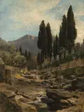 Georg Holub, Landscape by Nervi, Italy, 1894, oil on canvas; framed