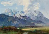 Adolf Obermüllner, The Untersberg with the two Barmsteine near Hallein (Nature Study), oil on cardboard; framed