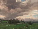 Alexander Koester, Viktring, Landscape with Evening Clouds, 1908, oil on canvas; framed
