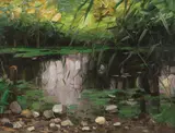 Alexander Koester, Reeds in the Evening Sun, oil on canvas on plate; framed