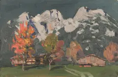 Alfons Walde, Bauernhof im Herbst, c. 1924, oil on paper on cardboard; framed