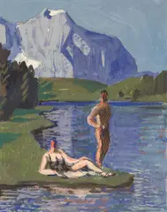 Alfons Walde, Badende am Schwarzsee, c. 1930, tempera on paper; framed
