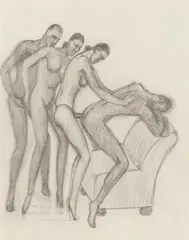 Alfons Walde, Erotic scene with four figures, c. 1932, pencil on paper; framed