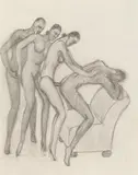 Alfons Walde, Erotic scene with four figures, c. 1932, pencil on paper; framed