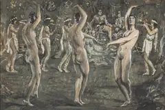 Alfons Walde, Spring Dance, c. 1925, mixed media on paper; framed
