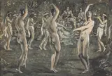 Alfons Walde, Spring Dance, c. 1925, mixed media on paper; framed