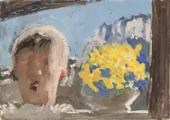 Alfons Walde, Child's Head with Bouquet of Flowers, c. 1925, mixed media on paper; framed