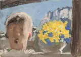 Alfons Walde, Child's Head with Bouquet of Flowers, c. 1925, mixed media on paper; framed