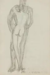 Alfons Walde, Liebespaar / Der Maler an der Staffelei und seine Musen (verso, recto), c. 1955, pencil on paper; framed