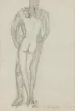 Alfons Walde, Liebespaar / Der Maler an der Staffelei und seine Musen (verso, recto), c. 1955, pencil on paper; framed